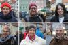 Zum globalen Klimastreik versammelten sich rund 150 Menschen am Marktplatz in Bad Neustadt. Im Bild (von links oben nach rechts unten): Anne Muck. David Kreß, Maja Büttner, Johannes Urban, Ingrid Eichhorn-Wecklein und Georg Vogel. 