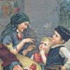 Dezember-Atmosphäre vor 100 Jahren:  Die Oma erzählt Märchen und die Enkel hängen dabei an ihren Lippen. Ob das Motiv auf dieser alten Postkarte, die vor hundert Jahren verschickt wurde, auch heute noch seine Gültigkeit hat?