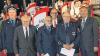 60 Jahre der Feuerwehr treu: Den Feuerwehr-Urgesteinen Georg Horn, Baptist Popp, Peter Tlucykont „Danke“ für solch lange währendes Engagement sagen Kommandant Michael Ludwig (links), Landrat Meißner (Mitte) und Bürgermeister Jürgen Kohmann.