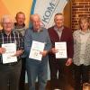 Ehrung langjähriger Mitglieder der DPVKOM: (v. li.) stellvertretender Landesvorsitzender Daniel Hoche, Gerhard Sterzer, stellvertretender Ortsverbandsvorsitzener Werner Troche, Hansgeorg Amon, Alfred Hümmer, Ortsverbandsvorsitzende Christine Werner-Wicklein und Dieter Lassonczyk.