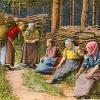 Früher gingen die Holzsammlerinnen durch die Wälder, um für die beginnende kalte Jahreszeit rechtzeit für Feuerholz sorgen. Das zeigt das Motiv auf dieser alten Postkarte, welche vor hundert Jahren verschickt wurde.