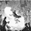 Der Sprung über das Johannisfeuer, wie ihn Otto von Reinsberg-Düringsfeld in seinem Buch „Das festliche Jahr in Sitten, Gebräuchen und Festen“ aus dem Jahr 1863 zeigt.