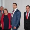 Franz Brosch, stellvertretender Vorsitzender des Verwaltungsaus-schusses der Agentur für Arbeit Bamberg-Coburg, Brigitte Glos, Vorsitzende der Geschäftsführung der Agentur für Arbeit Bamberg-Coburg, Stefan Trebes ihr Nachfolger sowie Mathias Eckardt, der DGB-Regionsgeschäftsführer und Vorsitzender des Verwaltungsausschusses (v. li.).