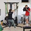 Nadine Hümmer und Andreas Fiedler beim Training im „Home-Gym“ in Neudorf. Nadine Hümmer und Andreas Fiedler beim Training im „Home-Gym“ in Neudorf.