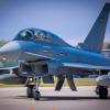 Ein Kampfjet Eurofighter der Bundeswehr auf dem Fliegerhorst Laage.