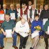 Ehrungen bei der Weismainer Blasmusik: (sitzend, v. li.) Georg Will, Franz Schmittlein, Susann Biedefeld und Erich Lutter, (stehend, v. li.) der Kreisvorsitzende des Nordbayeischen Musikbundes Horst Sünkel, Wolfgang Andres, Hans Rost (beide 60 Jahre), Andreas Barnickel (50 Jahre), Norbert Müller, Hans Will (beide (60 Jahre), Vorsitzender Jörg Daschner, Siegfried Mischke ( 60 Jahre),  Klaus Beßlein (50 Jahre), Josef Schneider (40 Jahre), Geschäftsführer  Jürgen Bauer und 2. Vorsitzende Bianka Bähr.