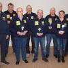 Ehrung der Vereinsmeister der Schießgruppe der SK Reundorf, von links: Ehrenvorsitzender Helmut Schlöhlein, Hans-Jürgen Keller, Heinrich Baumann, Heinz-Jürgen Nielsen, Thomas Hallermeier, Richard Woock, Manja Woock und Vorsitzender Josef Müller.