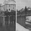 Durchschneiden symbolisch das Band und geben die neu gebaute Martin-Luther-Brücke (rechtes Bild) für den Verkehr frei: (Bild li., v. li.) Bernd Kraus (Straßenbauamt), Zweiter Bürgermeister Winfried Weinbeer, Erster Bürgermeister Winfred Bogdahn, Landrat Reinhard Leutner und Ex-MdL Walter Grossmann. Dahinter: die beiden Geistlichen Günther Seel (2. v. li.) und Klaus Weber. Archiv-Fotos: Guido Geelen