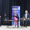 Diskussionsrunde (v. li.) Holger Then (Zweiter Bürgermeister Bad Staffelstein), Emmi Zeulner (Bundestagsabgeordnete), Monika Hohlmeier (Europaabgeordnete), Dr. Johannes Hahn (EU-Kommissar für Haushalt und Verwaltung) und Moderator Fredi Breunig.
