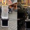 Auf der linken Seite ein Eisblock und auf der rechten die fertige Skulptur. Fotos: Laura Richter