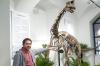 Stolz präsentiert Oliver Wings, Direktor des Naturkundemuseums, den hochwertigen Skelettabguss eines Dinos im neuen Sauriersaal.