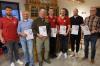 Vorsitzender Max Geier (von links) ehrte Armin Saal (50 Jahre), Egon Diem (50 Jahre), Lukas Göbel (25 Jahre), Michael Weigand (25 Jahre), Andre Schmitt (25 Jahre) und Paul Braun (50 Jahre).