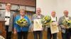 Ernennung der Ehrenmitglieder der Blaskapelle Oberbach (von links): 1. Vorsitzender Andreas Fuß, Helga Fuß, die drei neuen Ehrenmitglieder Roland Fuß, Gerhard Lochner und Sigmund Gleissner sowie 2. Vorsitzender Stephan Kirchner.