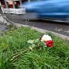 Am Tag nach dem Unfall liegen Rosen am Straßenrand. Am Tag nach dem Unfall liegen Rosen am Straßenrand.