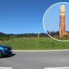Seit Kurzem steht ein Holzpenis auf einem Kreisverkehr bei Bertoldshofen.