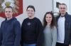 Der neugewählte Vorstand des Musikvereins mit (von links) Vorsitzendem Fabian Scheller, Schriftführerin Antonia Scheiwein, Vorsitzender Rebecca Frühwirth-Schmitt und Kassier Alexander Scheller vor dem Musikheim.