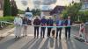 Mit dem symbolischen Durchschneiden des Bandes wurde die sanierte Ortsdurchfahrt der Kreisstraße NES 24 feierlich eröffnet (von links): Pastoralreferent Johannes Krebs, Zweite Bürgermeisterin Caroline Borst, Landrat Thomas Habermann, Tiefbauamtsleiter im Landratsamt Rhön-Grabfeld Ulrich Dolze, Dieter Federlein vom gleichnamigen Ingenieurbüro, Jan-Peter Solveen vom Ingenieurbüro Perry Alka und den Bürgermeister des Marktes Oberelsbach Björn Denner.
