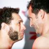Evil Jareds ("The Bloodhound Butcher") Gegner heißt Lars "Spartacus" Riedel (rechts). Der Diskuswerfer, der seinen Körper derzeit auch bei der RTL-Show "Let's Dance" stählt, ist ein bisschen größer, aber vor allem deutlich schwerer als der Amerikaner. Vor seiner "Monster-Kelle" sollte man sich in Acht nehmen, warnt sein Trainer.