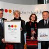 v. l. Andreas Sengpiel von der Deutschen Bank, Wolfgang Strauss vom Fraunhofer IAIS, Monika Fleischmann und Peter Weibel, künstlerischer Leiter und Vorstand des ZKM.