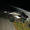 Beschädigter Lamborghini nach dem durch einen Gefahrgut-Lkw verursachten Unfall auf der A8 am frühen Freitagmorgen.