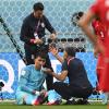 Irans Torwart Alireza Beiranvand wird wegen einer Verletzung behandelt.