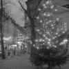 6. Dezember 1978: Im Vordergrund ein beleuchteter Weihnachtsbaum am Ludwigsplatz. Rechts der Blick in die Erbprinzenstraße mit Weihnachtsbeleuchtung.