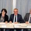 V.l.n.r.: Bruchsals Oberbürgermeisterin  Cornelia Petzold-Schick, Frank Bothe (Leiter Technik Niederlassung Südwest Dt. Telekom) und Joachim Otto (Leiter Infrastrukturvertrieb Region Südwest Dt. Telekom)