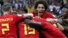 Die Belgier feiern ihren Einzug ins Viertelfinale der WM, nach dem Sieg gegen überraschend starke Japaner. Foto: Bruno Fahy/BELGA