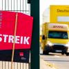 Ein Verdi-Schild mit der Aufschrift "Streik" vor einem Postzentrum. Ein Verdi-Schild mit der Aufschrift "Streik" vor einem Postzentrum.