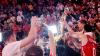 Die Bayern-Basketballer überschütten Coach Herbert mit Bier. Die Bayern-Basketballer überschütten Coach Herbert mit Bier.