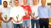 Die ausgezeichneten Fußballer des FC Baiersdorf (v. li.):  Nico Hahner, Hendric Marzog, (beide für 200 Spiele),  Christian Gampert (500 Spiele), Silvan Göhl (200 Spiele) und Vorsitzender Wolfgang Kraus.