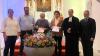 Ehrung für 70 Jahre Posaunenchorspiel in der evangelischen Kirche Unterlaimbach (von links): Heike Atz (Dekanat Markt Einersheim), Markus Wehr (Bezirkschorleiter Posaunenchorbezirk Burghaslach sowie Vizepräsident und Schatzmeister beim Verband Evangelischer Posaunenchöre Bayern), Gerhard Glemser, Dekanatskantorin Marianne Schmidt, Pfarrer Henning Hoffmann und Dekan Ivo Huber.