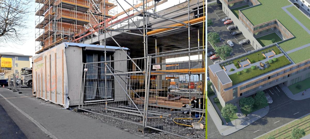 Wohnen im Quader: Hier entstehen in Augsburg besondere Apartments über einem Supermarkt