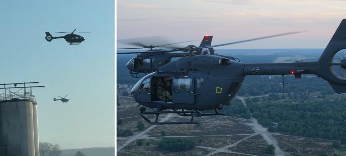 Im spektakulären Tiefflug über Neu-Ulm: Die vier Hubschrauber dienen Bundeswehr-Eliteeinheiten
