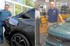 Die Augsburger Autohändler Joachim Frey (links) und Tobias Gsell verkaufen seit den gestiegenen Spritpreisen deutlich mehr E-Autos.