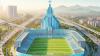 Die Autobahnkirche thront über dem Stadion des SV Adelsried.
