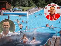 Ralf Großmann (links) vom Bundesverband deutscher Schwimmmeister (BDS) und Andreas Rösch von der Deutschen Lebens-Rettungs-Gesellschaft (DLRG) kommentieren im Gespräch die Beschlüsse aus Nordrhein-Westfalen.