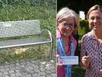 Eines der neuen Ratschbänkle ist im Gersthofer Stadtpark zu finden.