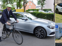 Es muss nicht immer das Auto sein, beweist Königsbrunns Bürgermeister Franz Feigl (links). Daneben die Dienstwagen aus Untermeitingen und Meitingen (rechts).