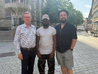 Stefan Rößle, Milord Rogatien und Lukas Bruckmeyer bei einem (Arbeits-)Treffen in Nördlingen.