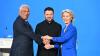 Wollten im Aufnahmeprozess für die Ukraine eigentlich schon viel weiter sein: Der ukrainische Präsident Wolodymyr Selenskyj, EU-Kommissionspräsidentin Ursula von der Leyen und EU-Ratspräsident António Costa. (Archivbild)