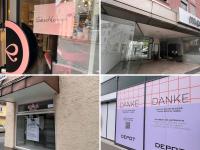 Hunkemöller, Modus, Depot (von links im Uhrzeigersinn) – in der Dillinger Kapuzinerstraße gibt es derzeit mehrere Leerstände. In der Scala-Buchhandlung (links unten) soll zum Jahresbeginn 2027 ein Bekleidungsgeschäft eröffnen.