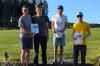 Die erfolgreichen Piloten des Stillberghof-Wettbewerbs: David Bauder (Mitte) landete auf Platz eins, Andreas und Michael Gesell (links) belegten Platz zwei. Sebastian Langer (rechts) wurde Dritter.