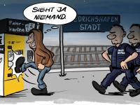 Karikatur von Stefan Roth zum Thema Überwachung.