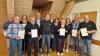 Die anwesenden Jubilare von links: Norbert Schönewald, Erwin Sporer, Renate Hitzler, Karl Kehrle, Gerrit Maneth, Wilhelm Glogger, Präses Daniel Ertl, Heidi Konrad, Miriam Neher, Karlheinz Hitzler, 1. Vorsitzender, Ulrike Wurm, 2. Vorsitzende, Johannes Huber und Wolfgang Lob.